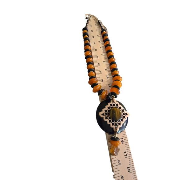 Chico's Statement Necklace Chunky Beads Tiger Eye Pendant 20 Inch Boho Jewelry - Picture 6 of 8